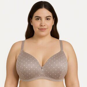 Cacique Lane Bryant 46DD Bra Backsmoother Balconette Taupe Polka Dot Support
